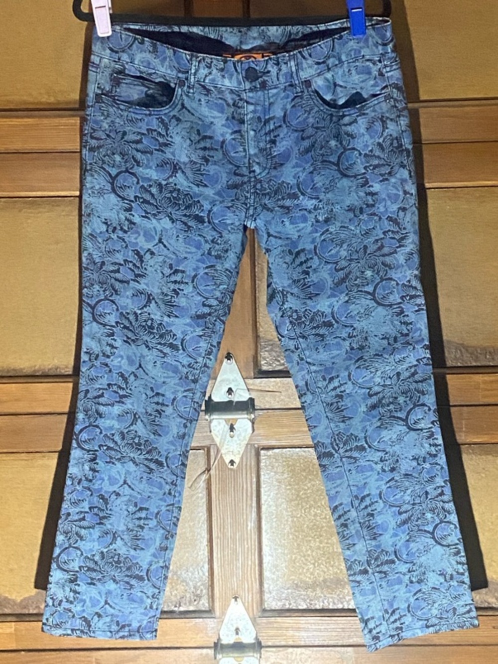 Tory Burch Blue Floral-Print Skinny Jeans